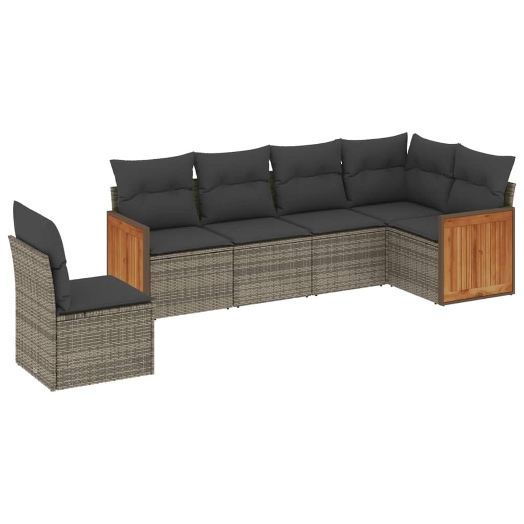 6-delige Loungeset met kussens poly rattan grijs Tuinsets | Creëer jouw Trendy Thuis | Gratis bezorgd & Retour | Trendy.nl