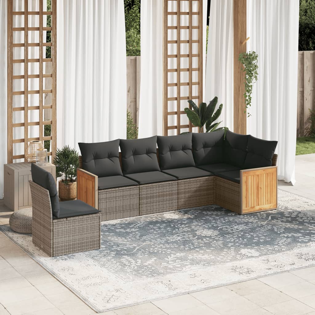 6-delige Loungeset met kussens poly rattan grijs Tuinsets | Creëer jouw Trendy Thuis | Gratis bezorgd & Retour | Trendy.nl