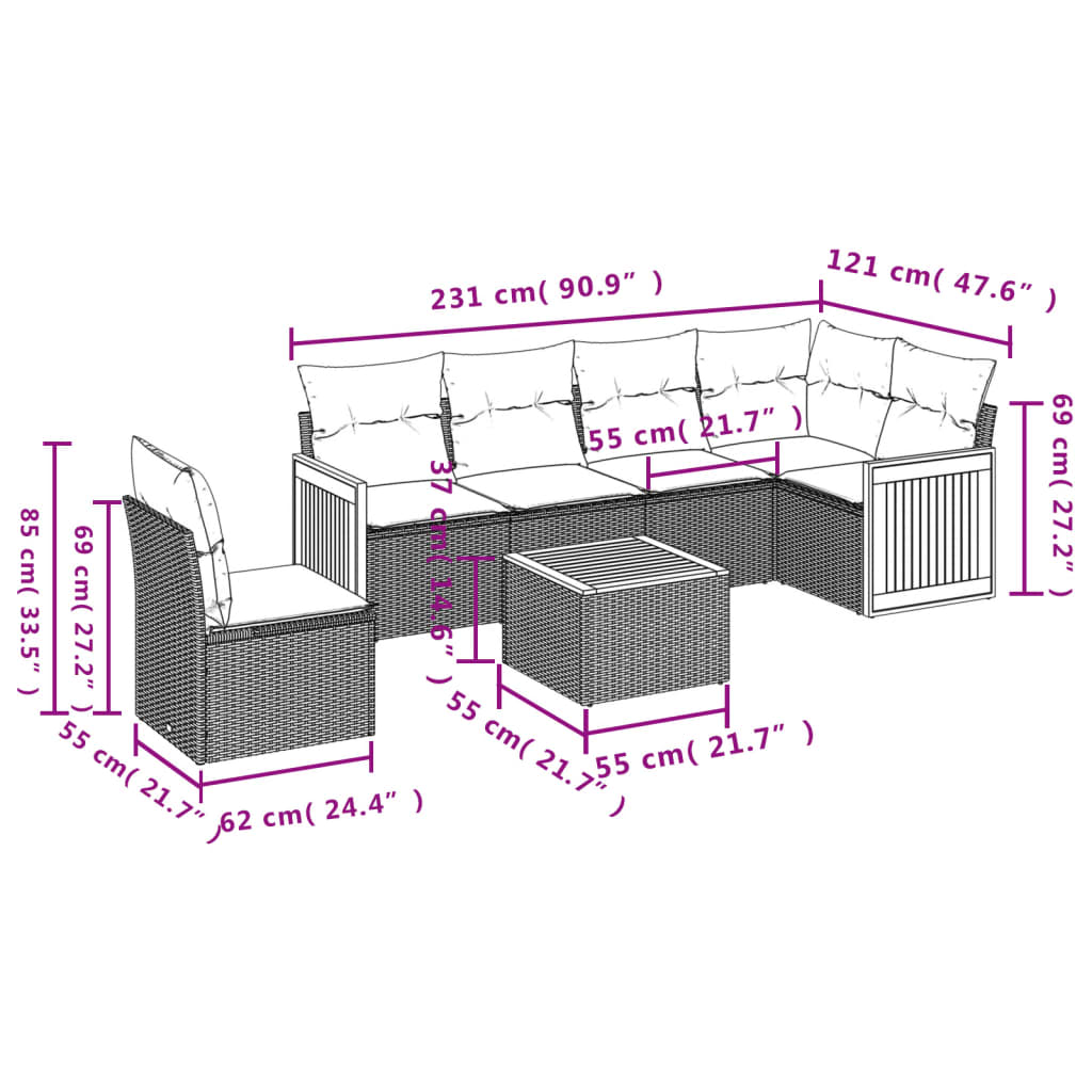 7-delige Loungeset met kussens poly rattan grijs Tuinsets | Creëer jouw Trendy Thuis | Gratis bezorgd & Retour | Trendy.nl