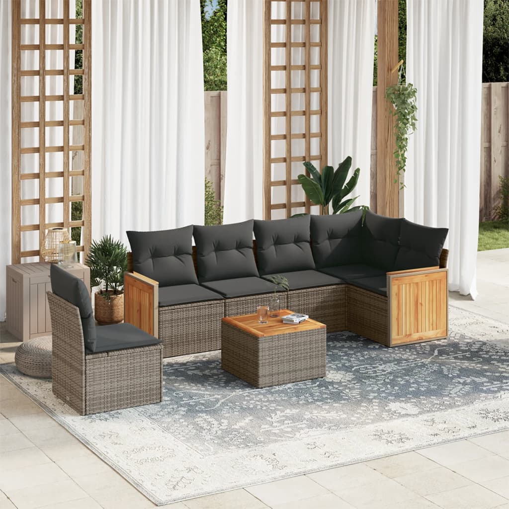 7-delige Loungeset met kussens poly rattan grijs Tuinsets | Creëer jouw Trendy Thuis | Gratis bezorgd & Retour | Trendy.nl