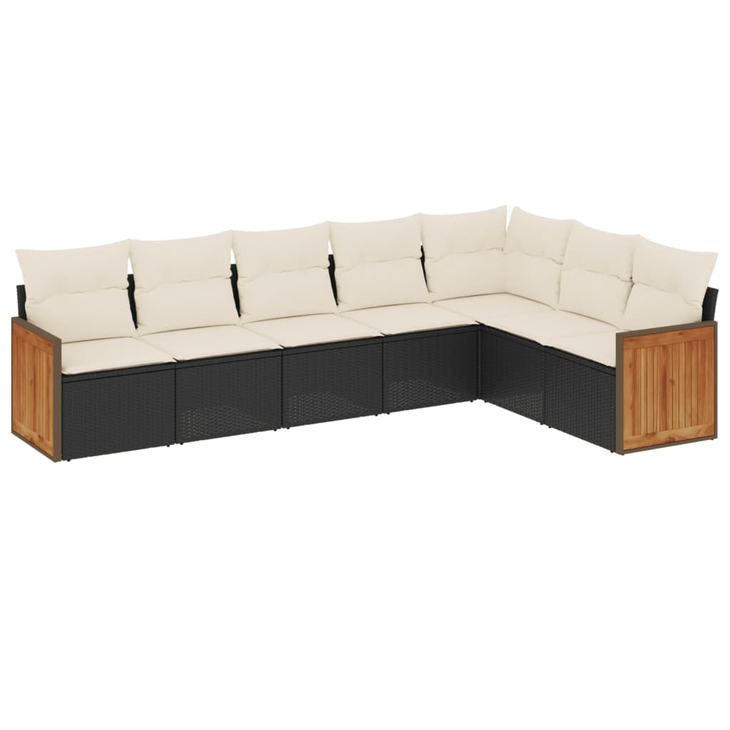 7-delige Loungeset met kussens poly rattan zwart Tuinsets | Creëer jouw Trendy Thuis | Gratis bezorgd & Retour | Trendy.nl