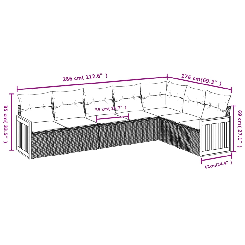 7-delige Loungeset met kussens poly rattan zwart Tuinsets | Creëer jouw Trendy Thuis | Gratis bezorgd & Retour | Trendy.nl