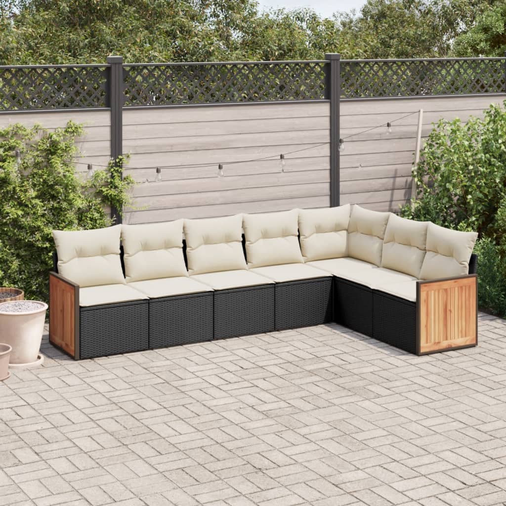 7-delige Loungeset met kussens poly rattan zwart Tuinsets | Creëer jouw Trendy Thuis | Gratis bezorgd & Retour | Trendy.nl