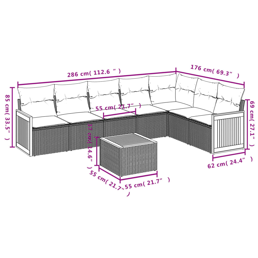 8-delige Loungeset met kussens poly rattan zwart Tuinsets | Creëer jouw Trendy Thuis | Gratis bezorgd & Retour | Trendy.nl