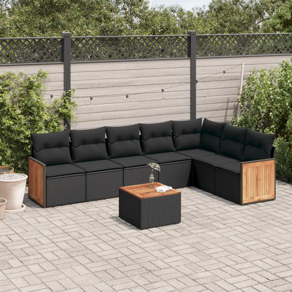 8-delige Loungeset met kussens poly rattan zwart Tuinsets | Creëer jouw Trendy Thuis | Gratis bezorgd & Retour | Trendy.nl