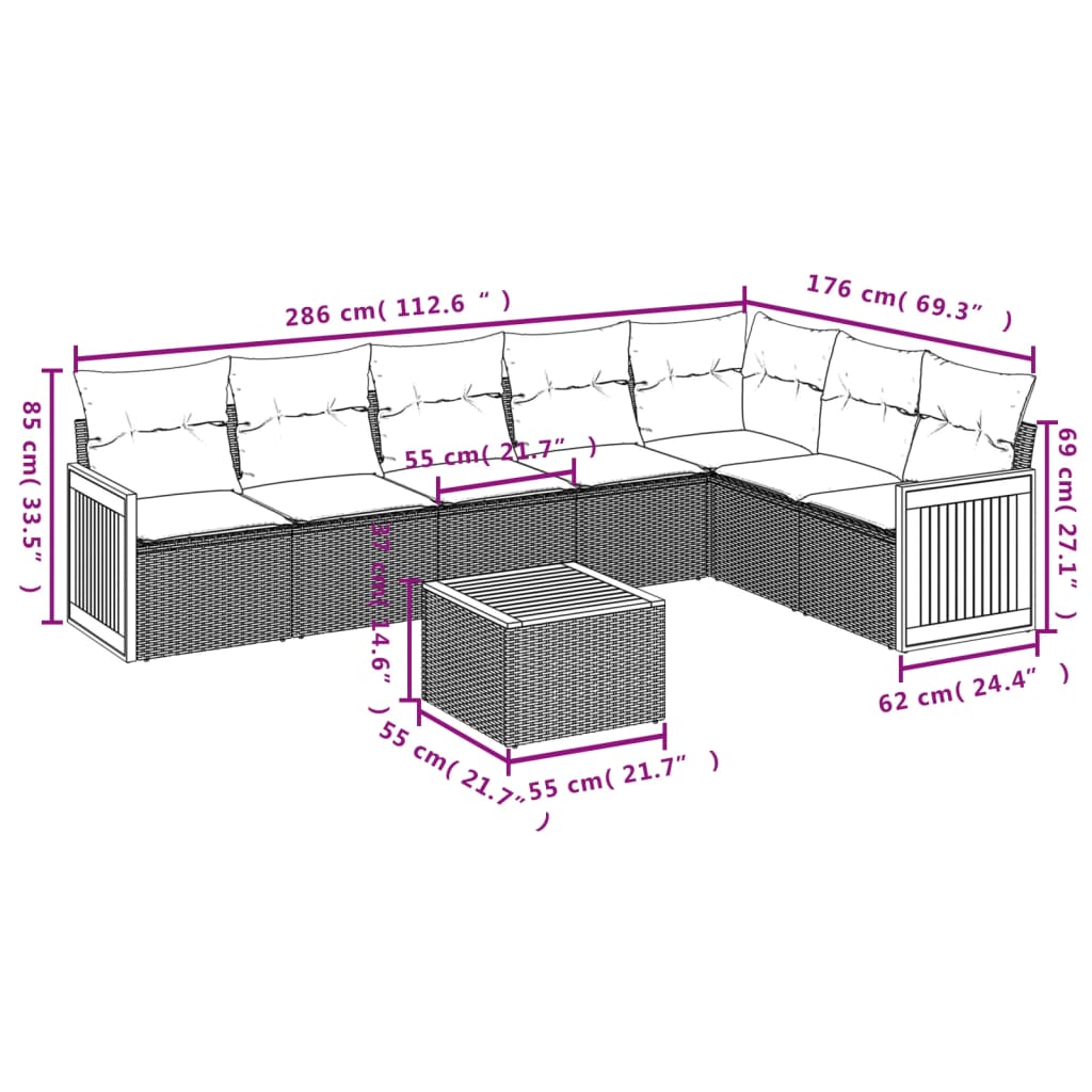 8-delige Loungeset met kussens poly rattan zwart Tuinsets | Creëer jouw Trendy Thuis | Gratis bezorgd & Retour | Trendy.nl