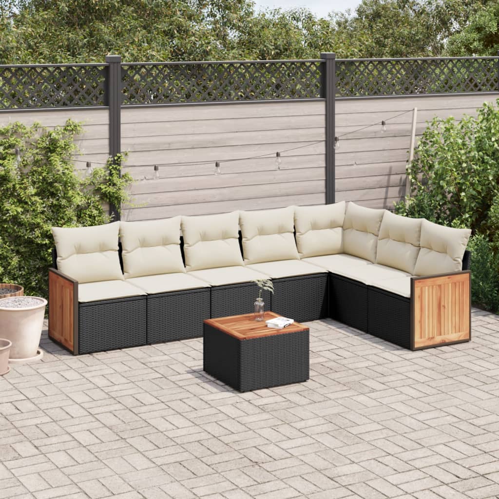 8-delige Loungeset met kussens poly rattan zwart Tuinsets | Creëer jouw Trendy Thuis | Gratis bezorgd & Retour | Trendy.nl