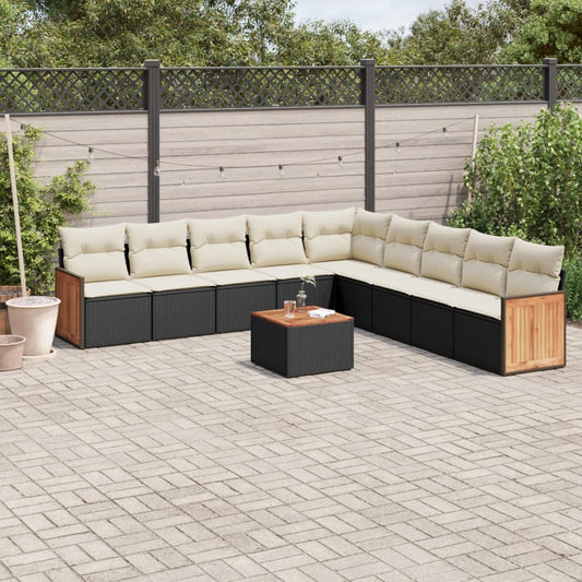 10-delige Loungeset met kussens poly rattan zwart Tuinsets | Creëer jouw Trendy Thuis | Gratis bezorgd & Retour | Trendy.nl