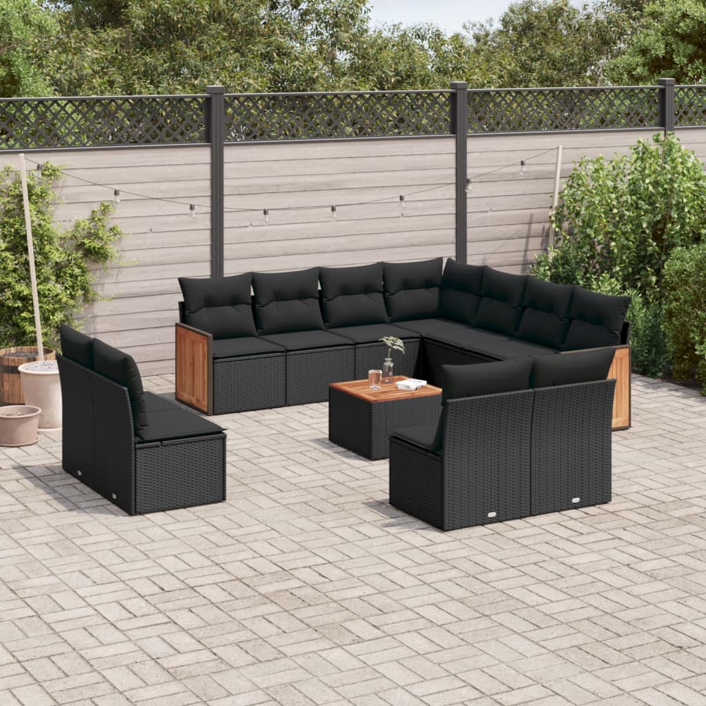 12-delige Loungeset met kussens poly rattan zwart Tuinsets | Creëer jouw Trendy Thuis | Gratis bezorgd & Retour | Trendy.nl