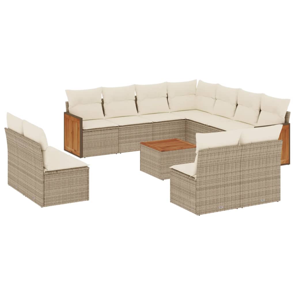 12-delige Loungeset met kussens poly rattan beige