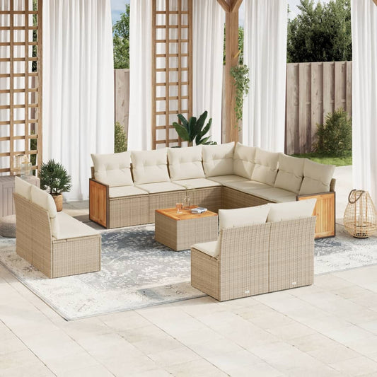 12-delige Loungeset met kussens poly rattan beige