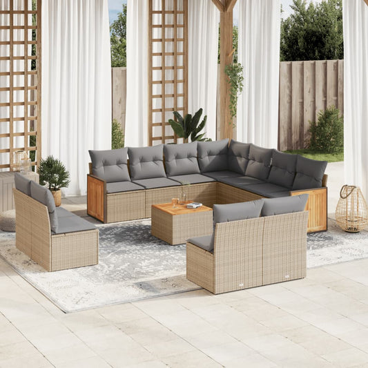 12-delige Loungeset met kussens poly rattan beige