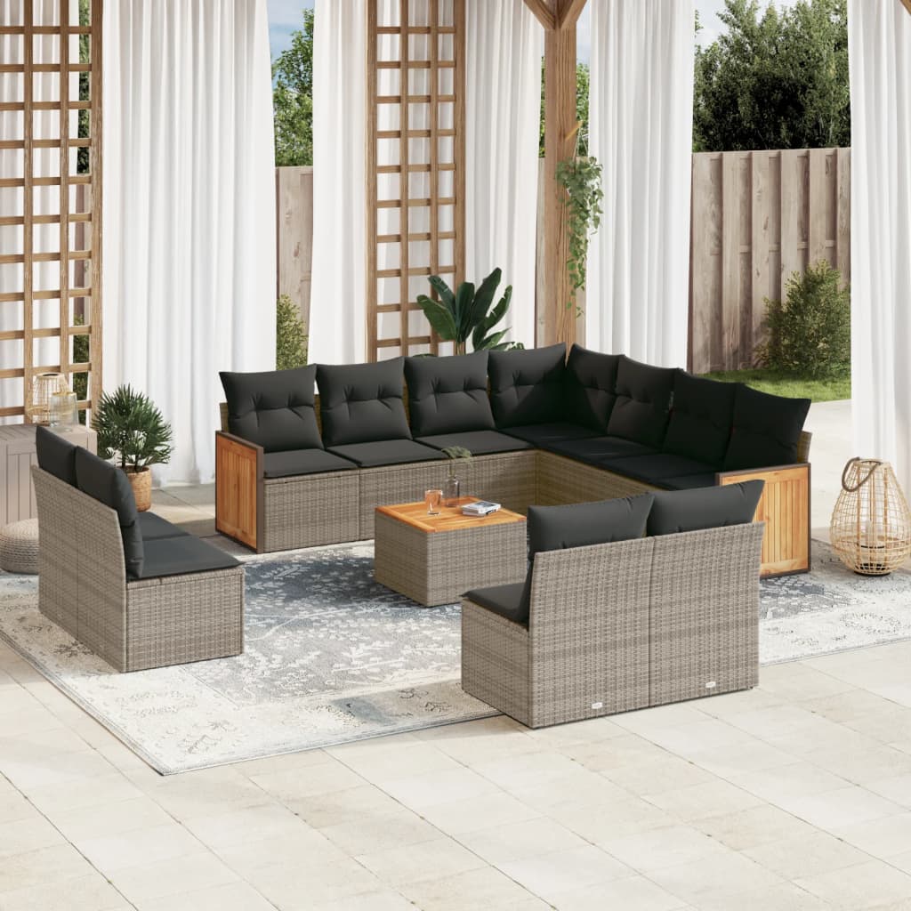 12-delige Loungeset met kussens poly rattan grijs Tuinsets | Creëer jouw Trendy Thuis | Gratis bezorgd & Retour | Trendy.nl