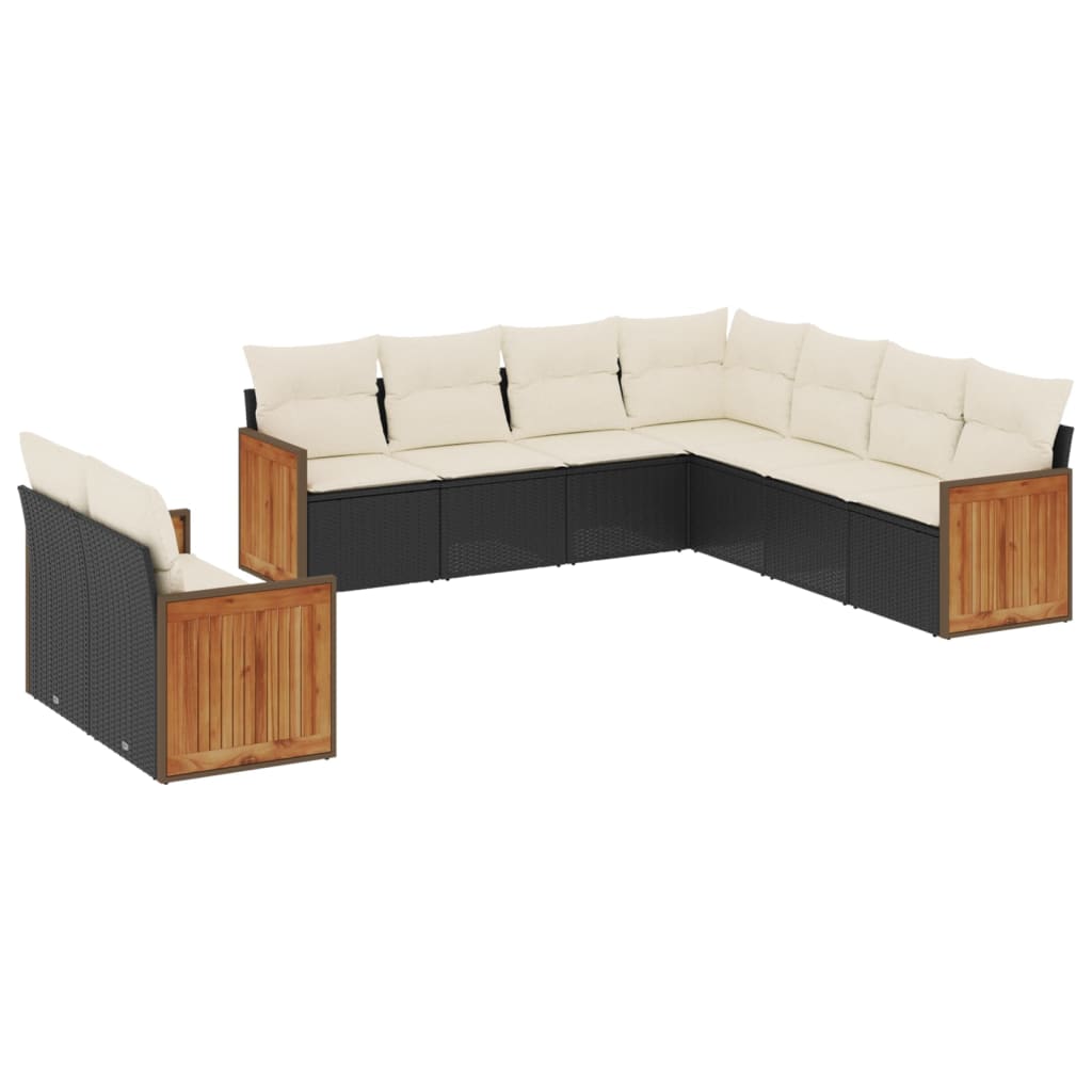 9-delige Loungeset met kussens poly rattan zwart Tuinsets | Creëer jouw Trendy Thuis | Gratis bezorgd & Retour | Trendy.nl