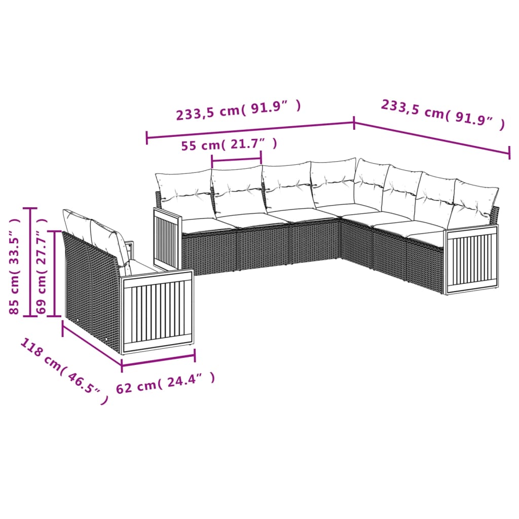 9-delige Loungeset met kussens poly rattan zwart Tuinsets | Creëer jouw Trendy Thuis | Gratis bezorgd & Retour | Trendy.nl