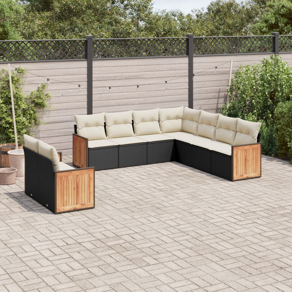 9-delige Loungeset met kussens poly rattan zwart Tuinsets | Creëer jouw Trendy Thuis | Gratis bezorgd & Retour | Trendy.nl