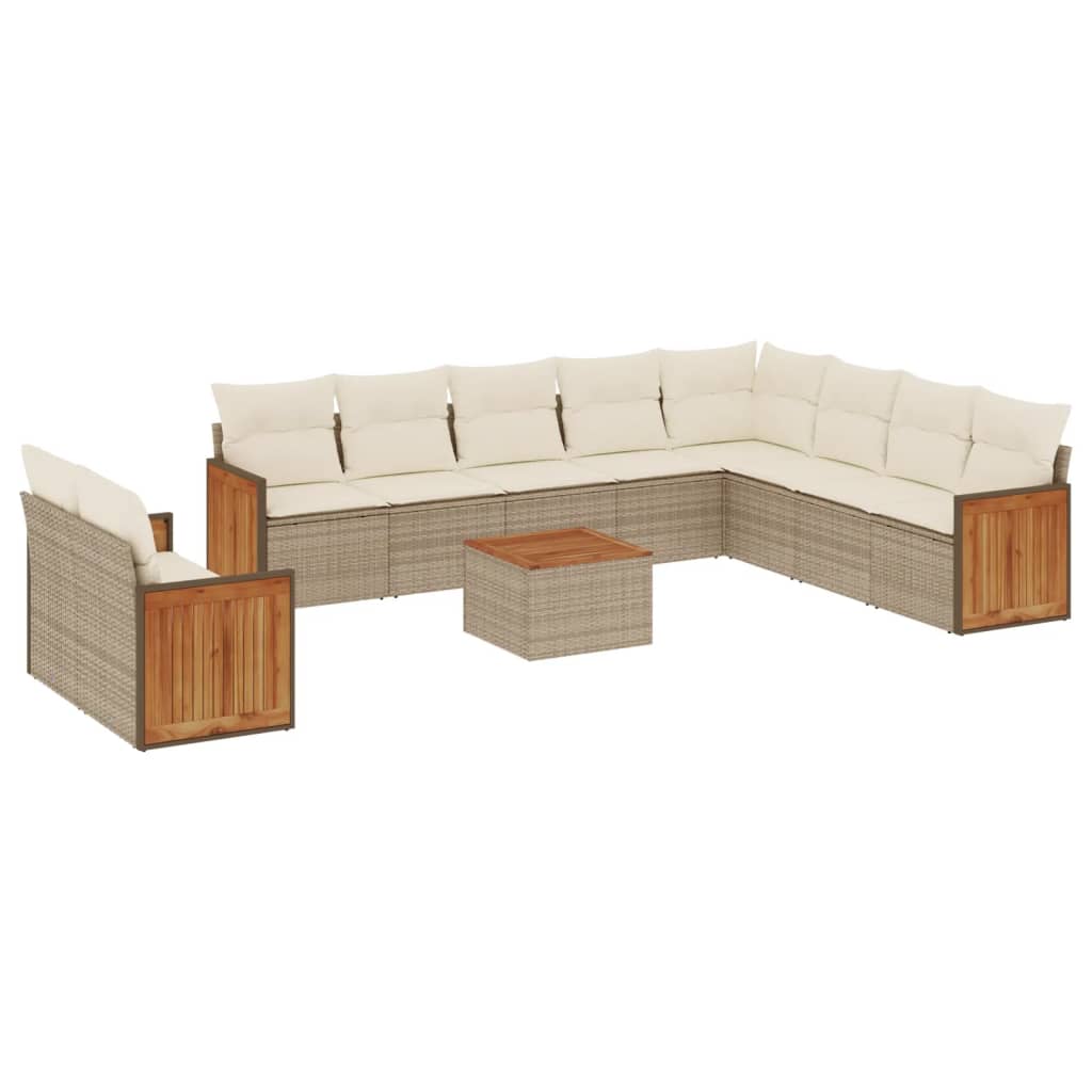 11-delige Tuinset met kussens poly rattan beige