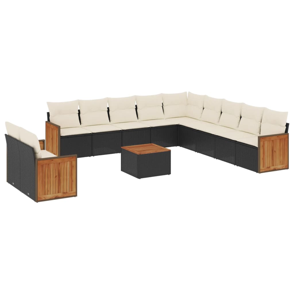 12-delige Loungeset met kussens poly rattan zwart