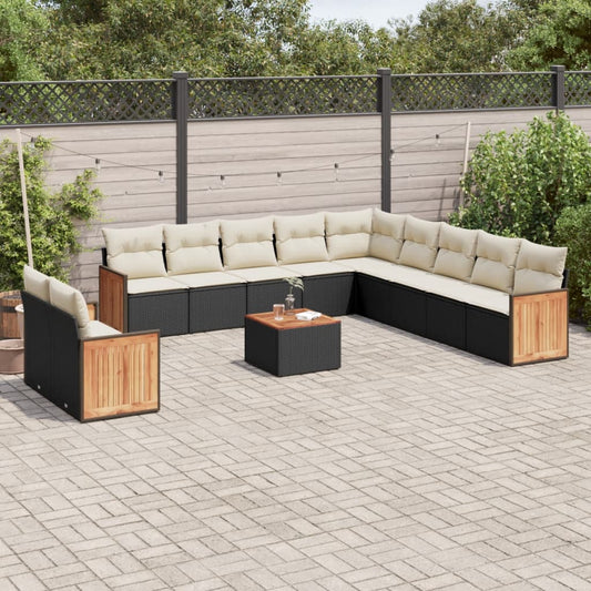 12-delige Loungeset met kussens poly rattan zwart