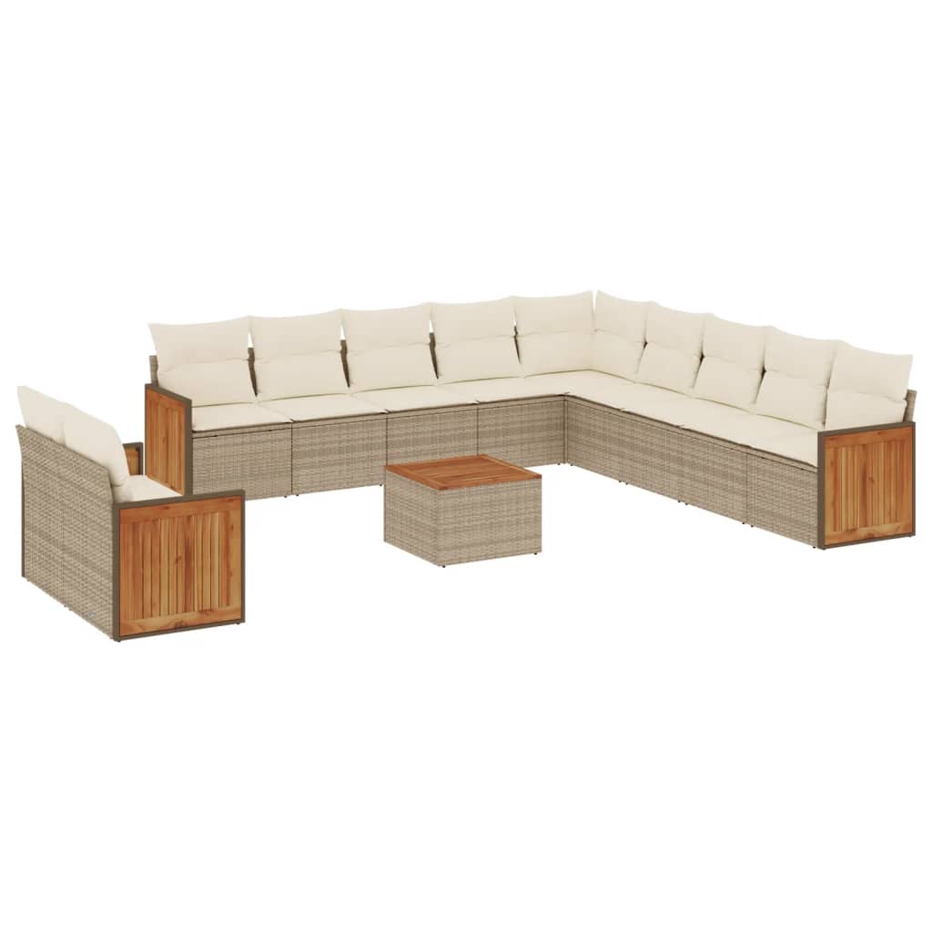 12-delige Loungeset met kussens poly rattan beige