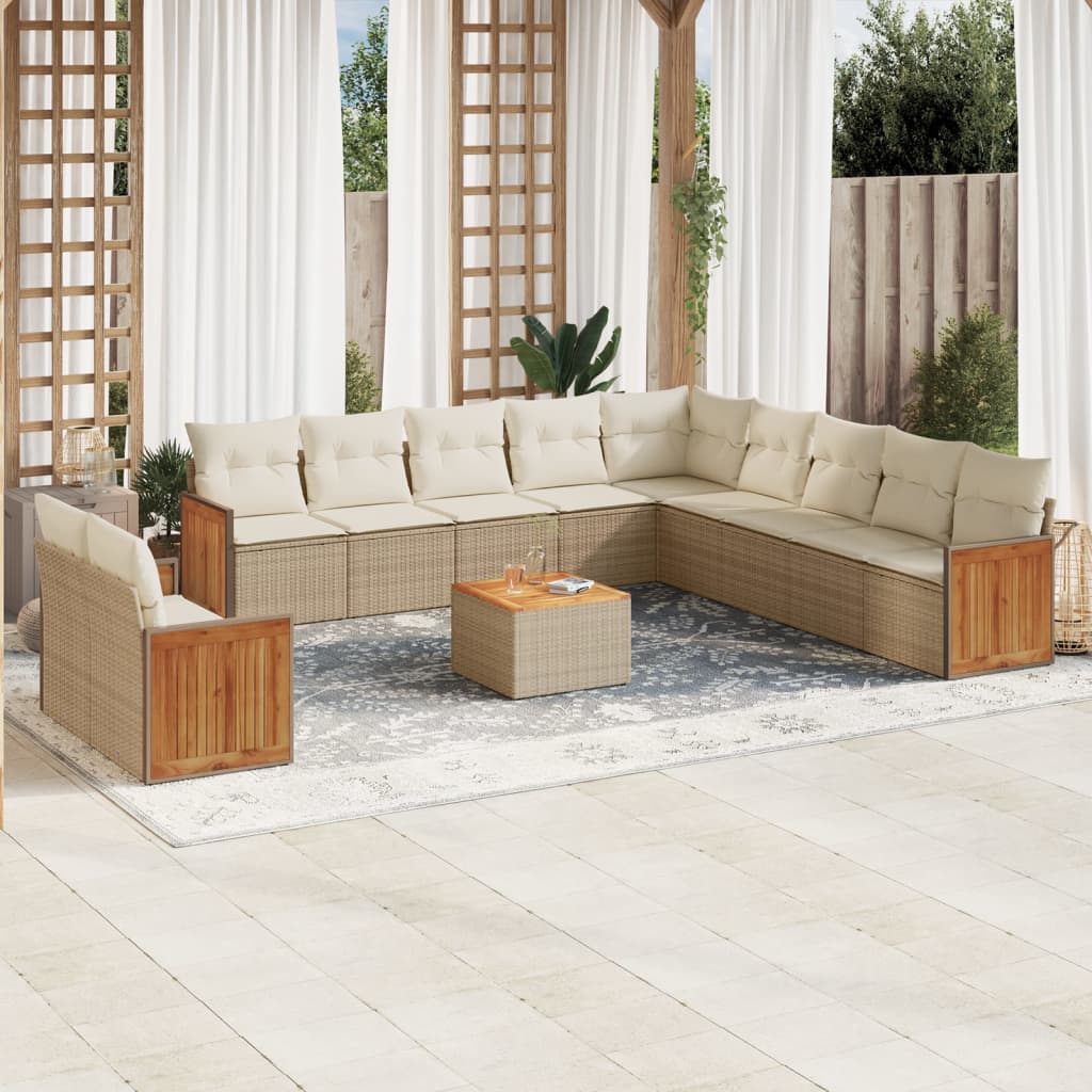 12-delige Loungeset met kussens poly rattan beige