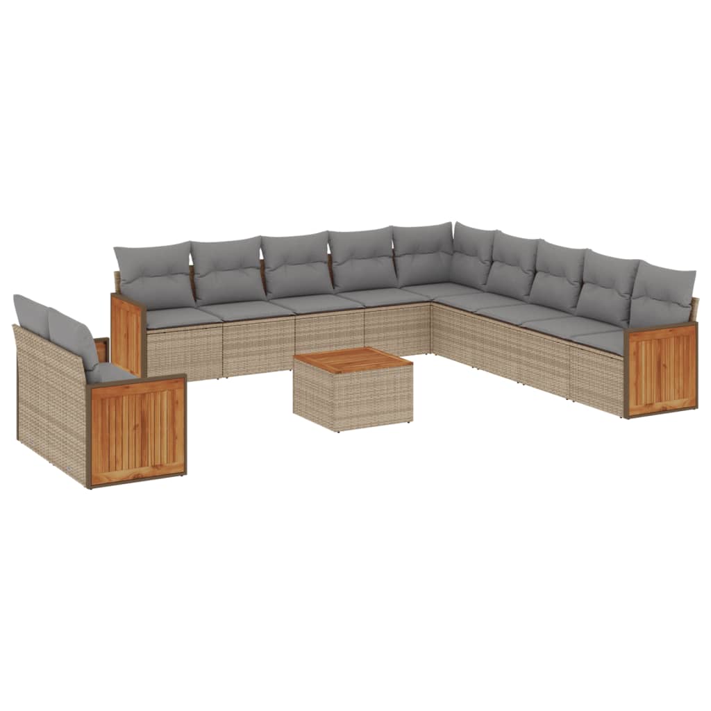 12-delige Loungeset met kussens poly rattan beige