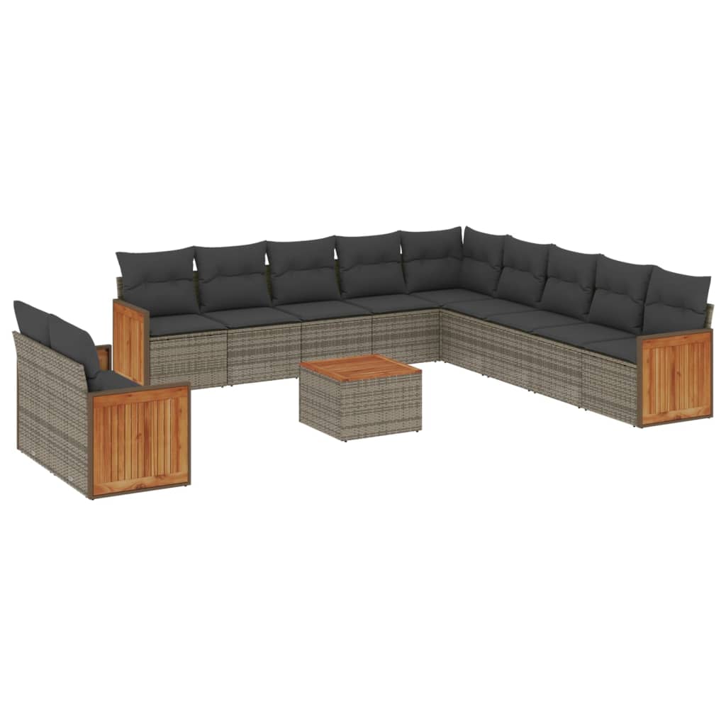 12-delige Loungeset met kussens poly rattan grijs