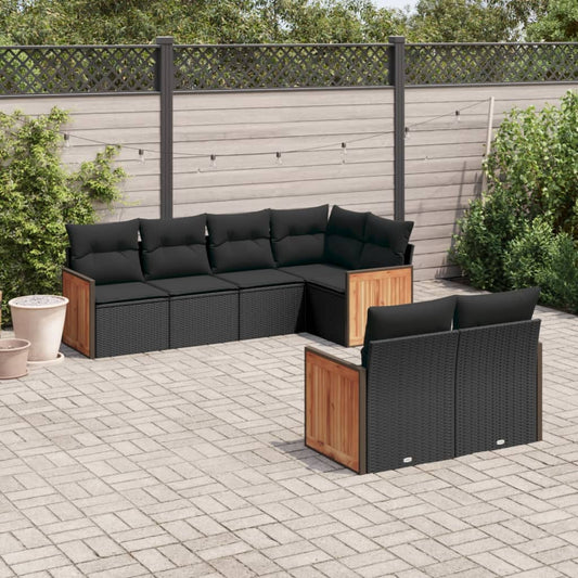 7-delige Loungeset met kussens poly rattan zwart Tuinsets | Creëer jouw Trendy Thuis | Gratis bezorgd & Retour | Trendy.nl