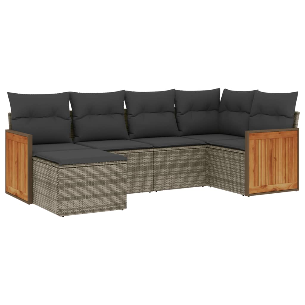 6-delige Loungeset met kussens poly rattan grijs Tuinsets | Creëer jouw Trendy Thuis | Gratis bezorgd & Retour | Trendy.nl