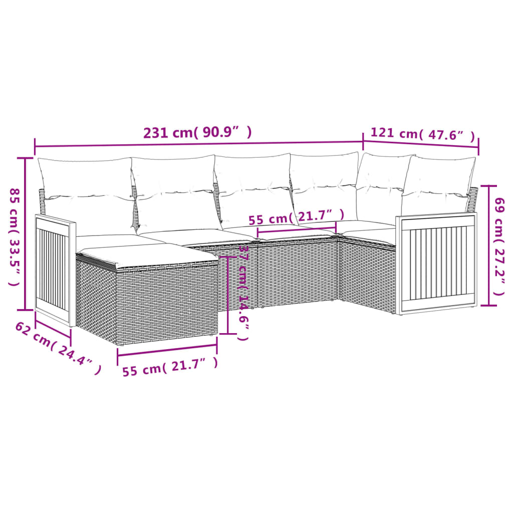 6-delige Loungeset met kussens poly rattan grijs Tuinsets | Creëer jouw Trendy Thuis | Gratis bezorgd & Retour | Trendy.nl