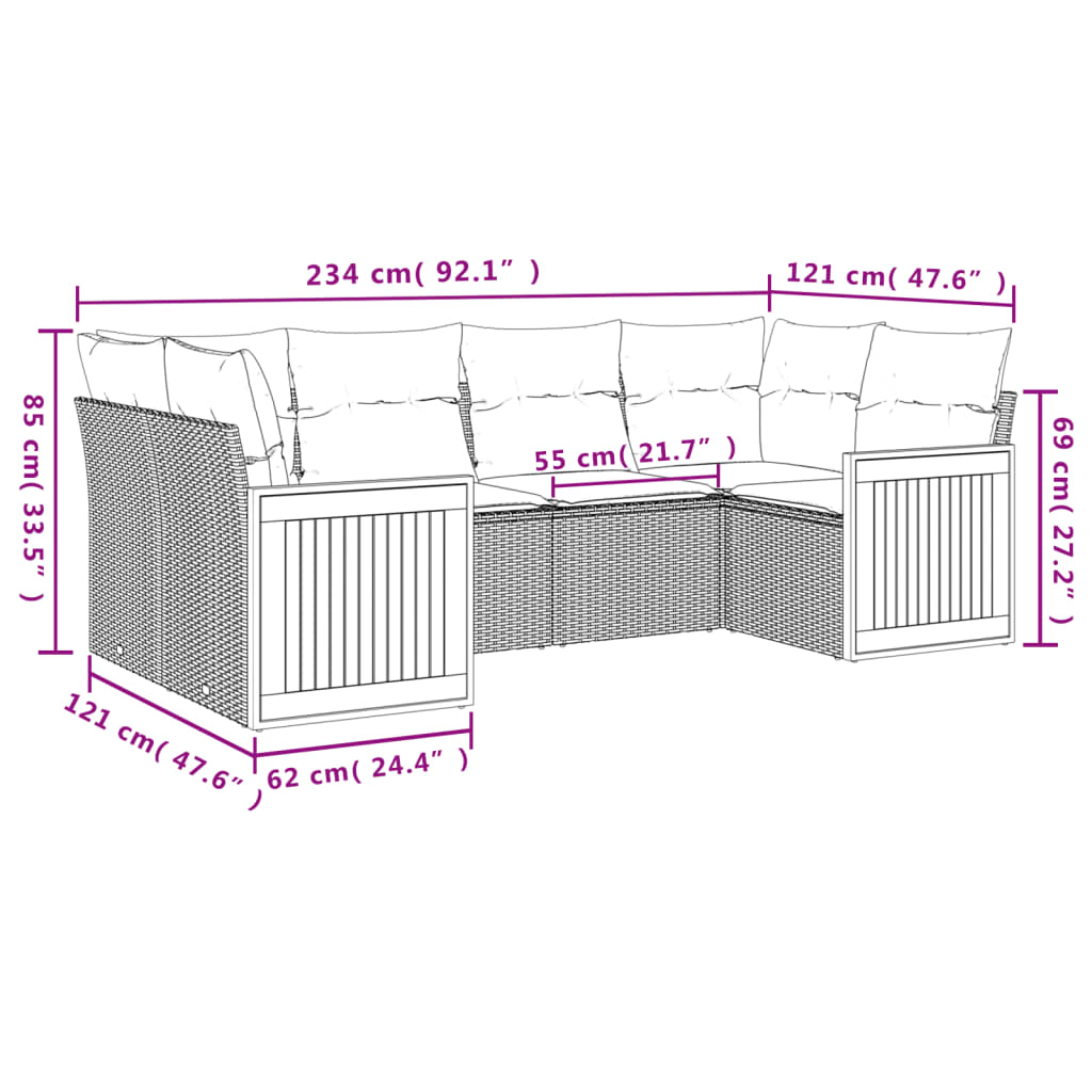 6-delige Loungeset met kussens poly rattan zwart Tuinsets | Creëer jouw Trendy Thuis | Gratis bezorgd & Retour | Trendy.nl