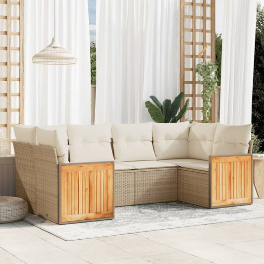 6-delige Loungeset met kussens poly rattan beige Tuinsets | Creëer jouw Trendy Thuis | Gratis bezorgd & Retour | Trendy.nl