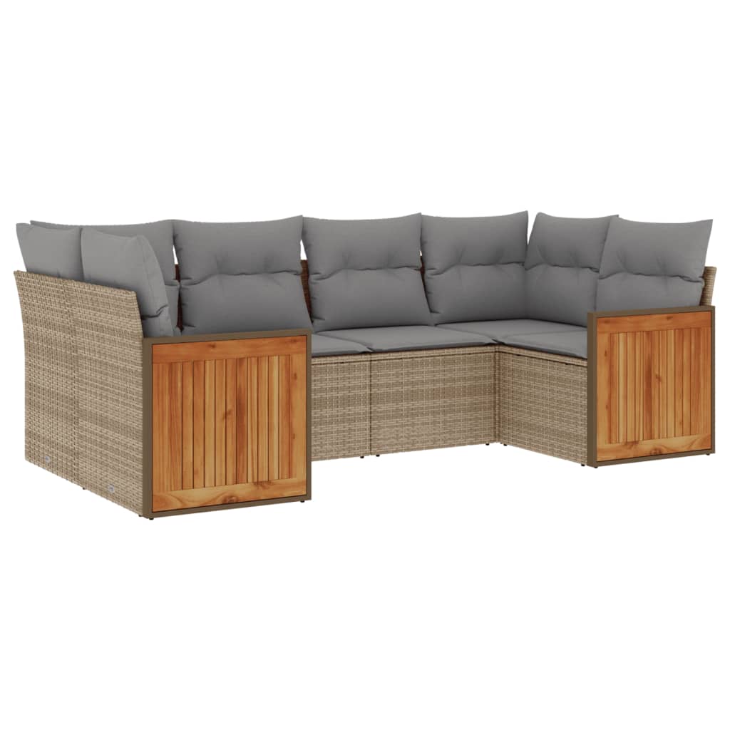 6-delige Loungeset met kussens poly rattan beige Tuinsets | Creëer jouw Trendy Thuis | Gratis bezorgd & Retour | Trendy.nl