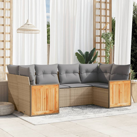 6-delige Loungeset met kussens poly rattan beige Tuinsets | Creëer jouw Trendy Thuis | Gratis bezorgd & Retour | Trendy.nl