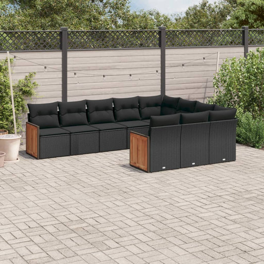 10-delige Loungeset met kussens poly rattan zwart Tuinsets | Creëer jouw Trendy Thuis | Gratis bezorgd & Retour | Trendy.nl