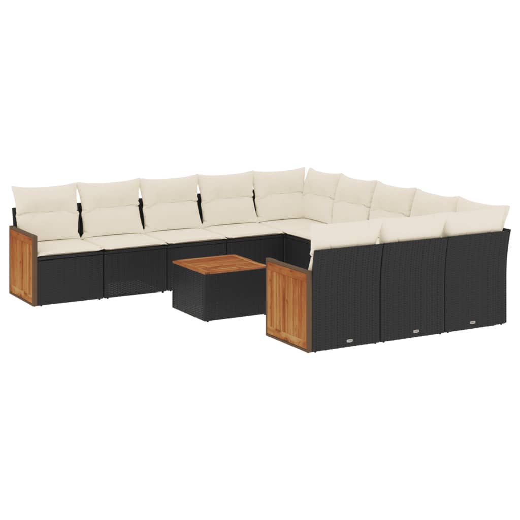 12-delige Loungeset met kussens poly rattan zwart