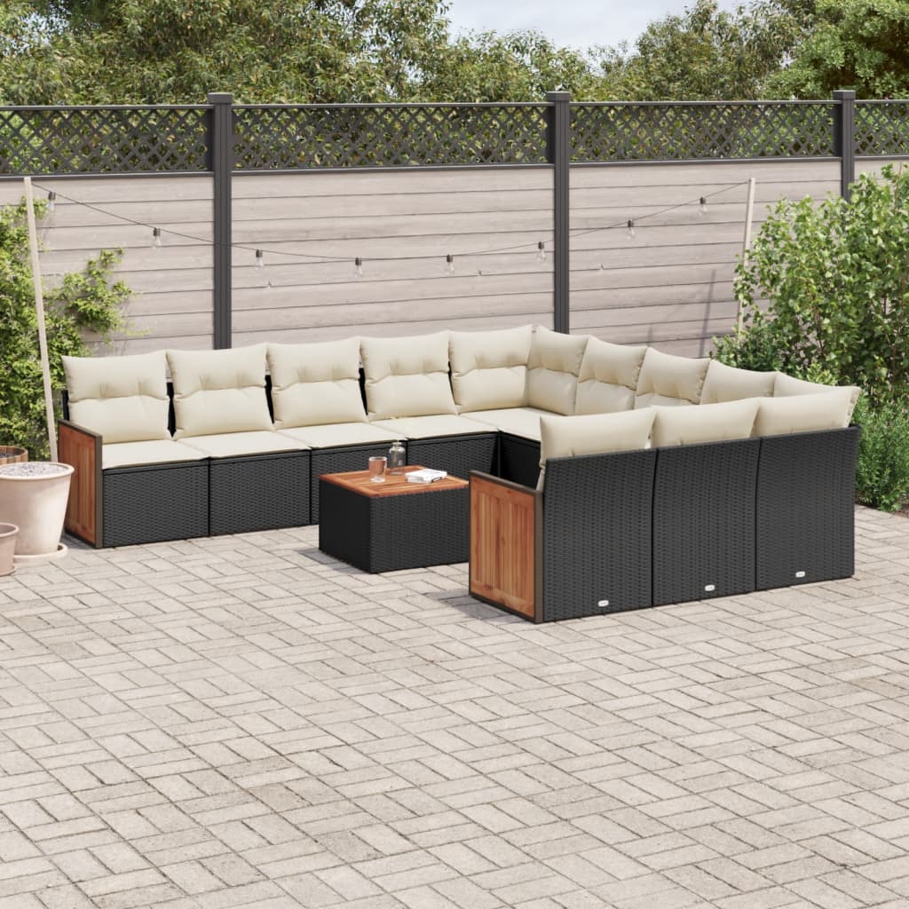 12-delige Loungeset met kussens poly rattan zwart