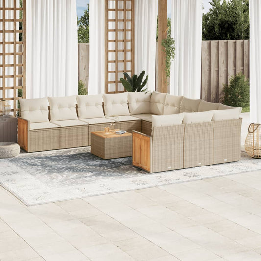 12-delige Loungeset met kussens poly rattan beige