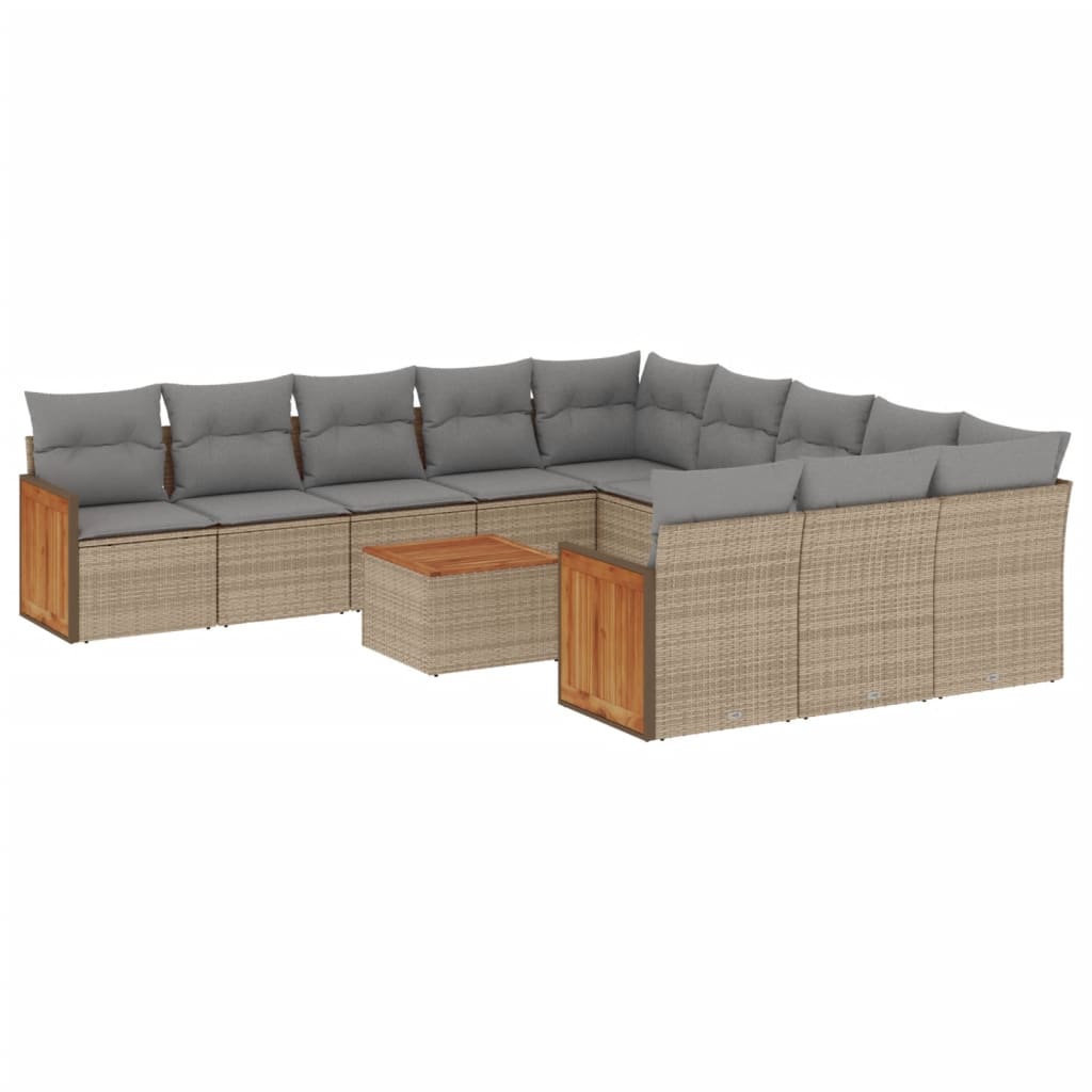 12-delige Loungeset met kussens poly rattan beige