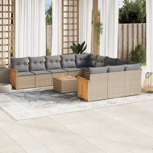 12-delige Loungeset met kussens poly rattan beige