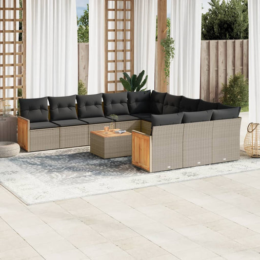 12-delige Loungeset met kussens poly rattan grijs