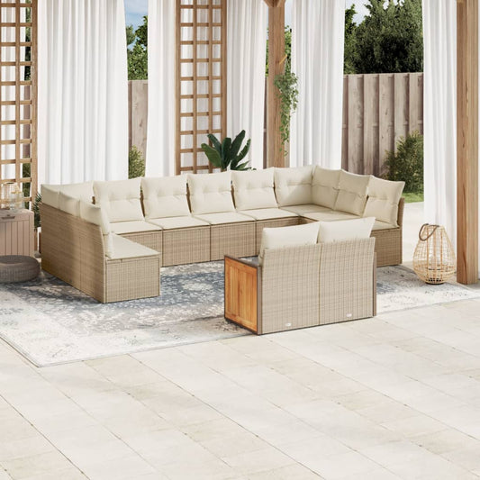 12-delige Loungeset met kussens poly rattan beige Tuinsets | Creëer jouw Trendy Thuis | Gratis bezorgd & Retour | Trendy.nl