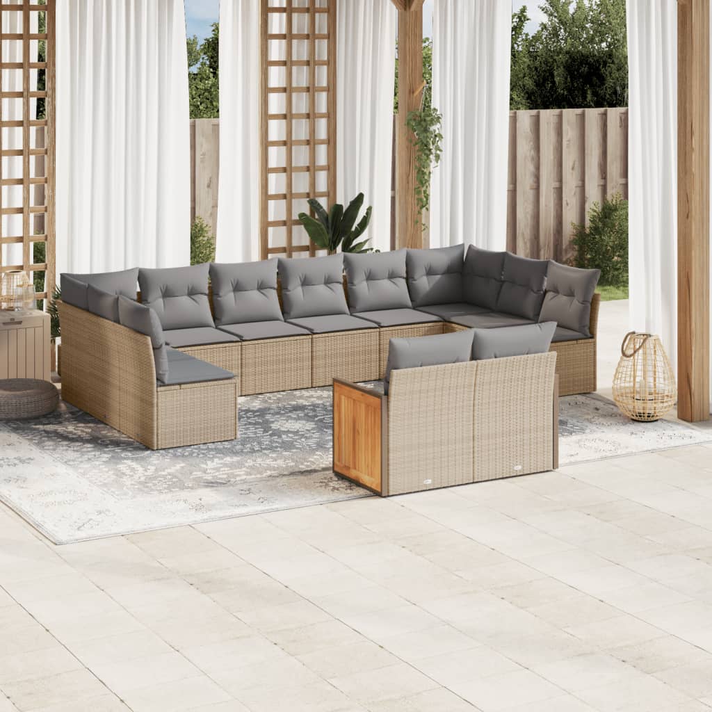 12-delige Loungeset met kussens poly rattan beige Tuinsets | Creëer jouw Trendy Thuis | Gratis bezorgd & Retour | Trendy.nl