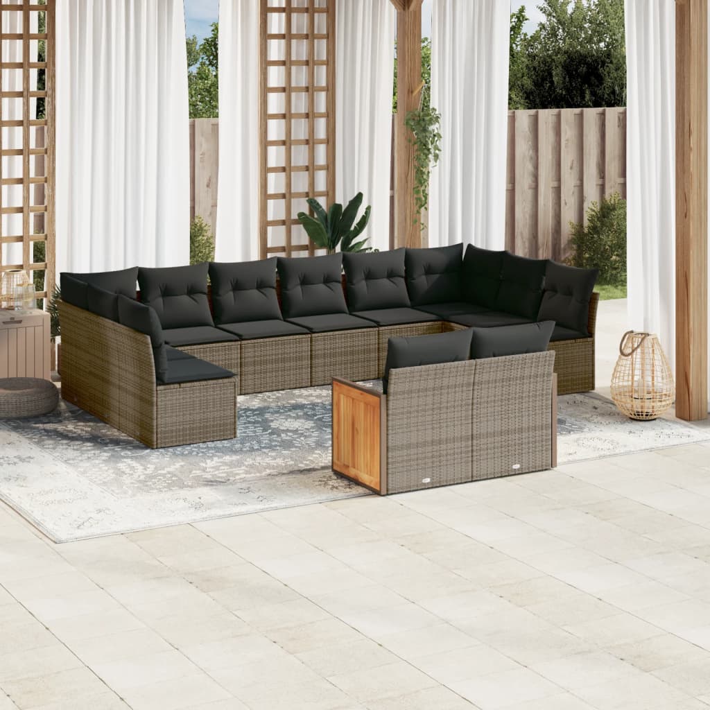 12-delige Loungeset met kussens poly rattan grijs Tuinsets | Creëer jouw Trendy Thuis | Gratis bezorgd & Retour | Trendy.nl