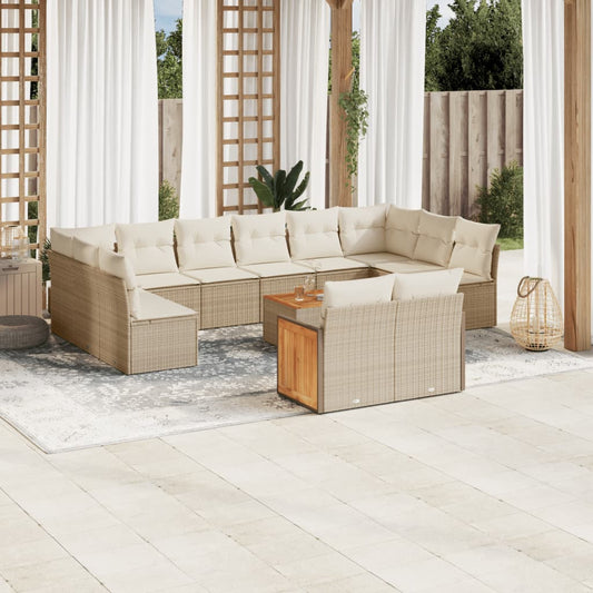 13-delige Loungeset met kussens poly rattan beige