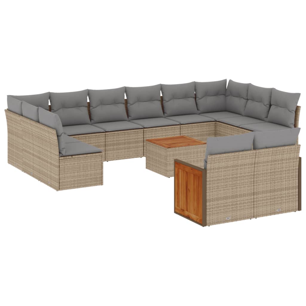 13-delige Loungeset met kussens poly rattan beige