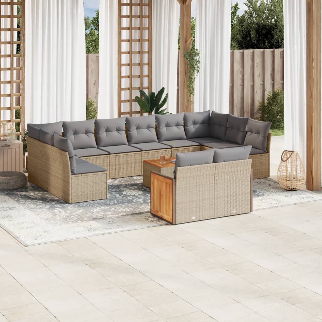 13-delige Loungeset met kussens poly rattan beige