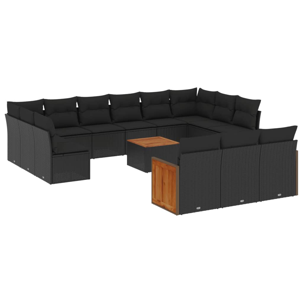 14-delige Loungeset met kussens poly rattan zwart Tuinsets | Creëer jouw Trendy Thuis | Gratis bezorgd & Retour | Trendy.nl