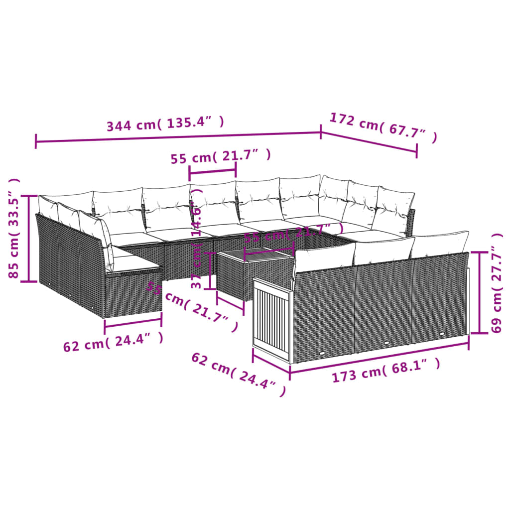 14-delige Loungeset met kussens poly rattan zwart Tuinsets | Creëer jouw Trendy Thuis | Gratis bezorgd & Retour | Trendy.nl