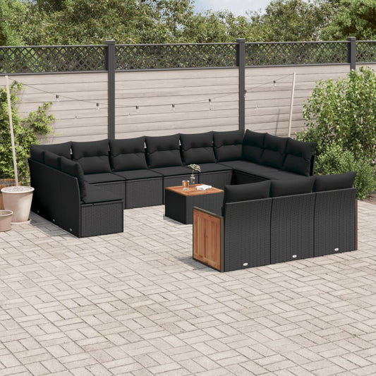 14-delige Loungeset met kussens poly rattan zwart Tuinsets | Creëer jouw Trendy Thuis | Gratis bezorgd & Retour | Trendy.nl